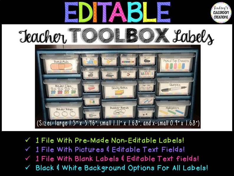 Teacher Toolbox Labels EDITABLE With Bright Neon Colors image 1