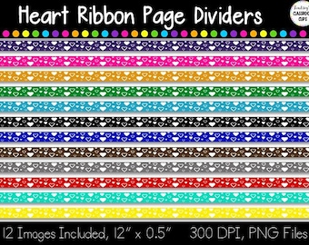 12 Colorful Heart Ribbon Borders - Great Clipart for Scrapbooking!  300 dpi, PNG files