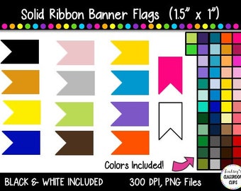 Solid Banner Flag Clipart / Ribbon Journal Flag Tabs - 1.5" X 1"