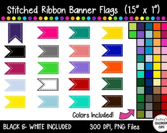 Stitched Banner Flag Clipart / Ribbon Journal Flag Tabs - 1.5" X 1"