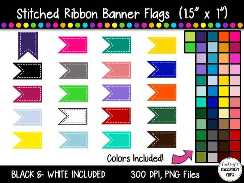 Stitched Banner Flag Clipart / Ribbon Journal Flag Tabs Etsy