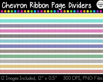 12 Colorful Chevron Ribbon Borders - Great for Scrapbooking!!!  300 dpi, PNG files