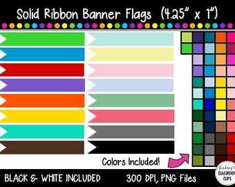 Solid Banner Flag Clipart / Ribbon Journal Flag Tabs - 4.25" X 1"