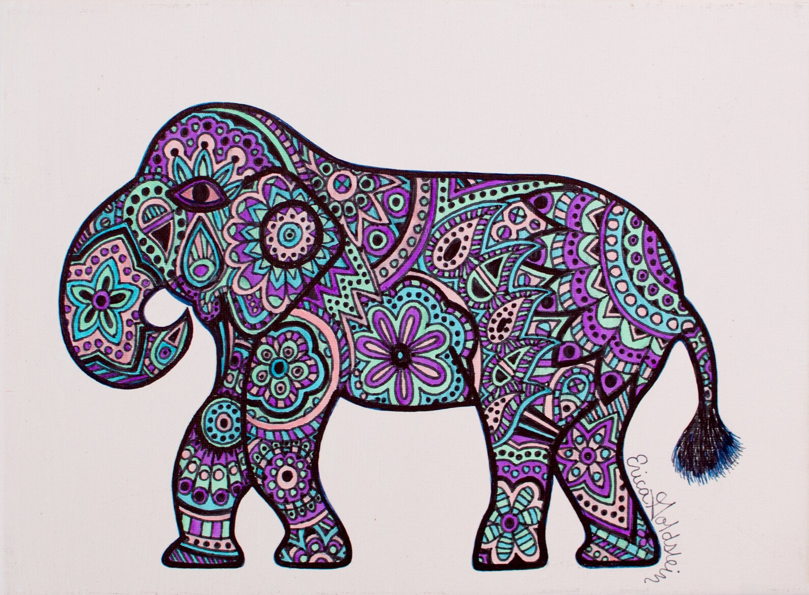 Pink Paisley Elephant Print Colorful Elephant Art Desk Art Etsy