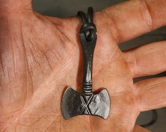Hand forged Double-Bladed Barbarian Axe Pendant – Symbol of Strength, Warrior Spirit & Fierce Protection
