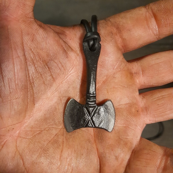 Forged barbarian battle axe pendant