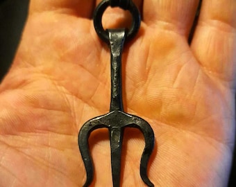 Hand Forged Trident / Trishula Pendant: Elk Leather Thread