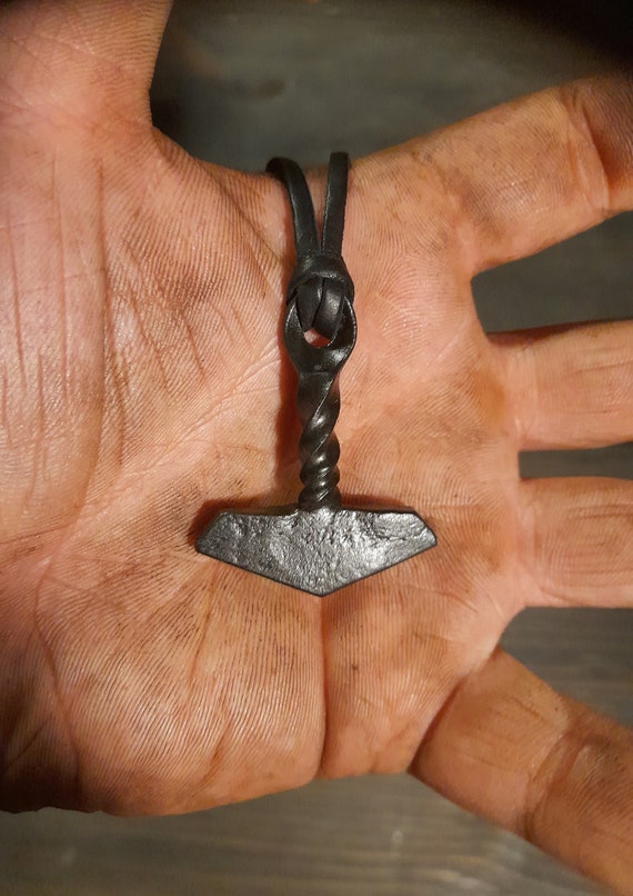 Hand forged Thor’s Hammer Pendant with a twisted handle – Symbol of Protection, Strength & Divine Power