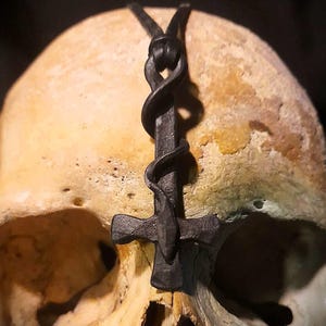 Hand forged Inverted Cross Pendant with Serpent | Symbol of Rebellion, Transformation & Forbidden Wisdom