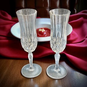 A Set of 2 Cristal D’ Arque Crystal Champagne Flutes, French Crystal Champagne Flutes
