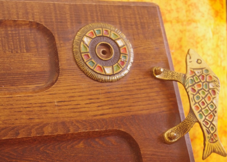 Vintage 1950's Wood and Metal Serving Tray for Bagels and ...