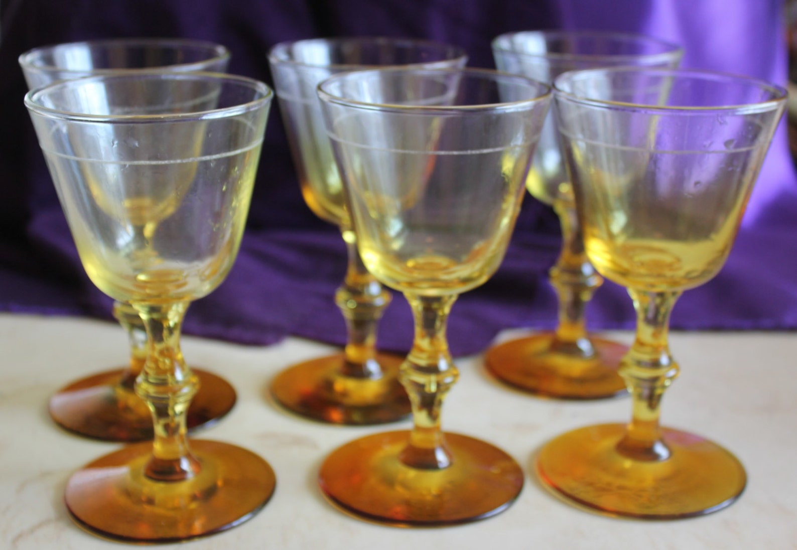 Vintage Amber Glasses Set Of 6 Cordial Yellow Ombre Libbey Etsy