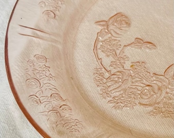 Vintage Federal Glass Sharon Cabbage Rose Pink Depression Glass Plate 1930&#39;s Each Plate Sold Separately