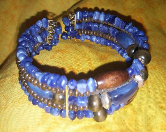 Vintage Multi Strand Memory Wire Cuff Bracelet wi… - image 3