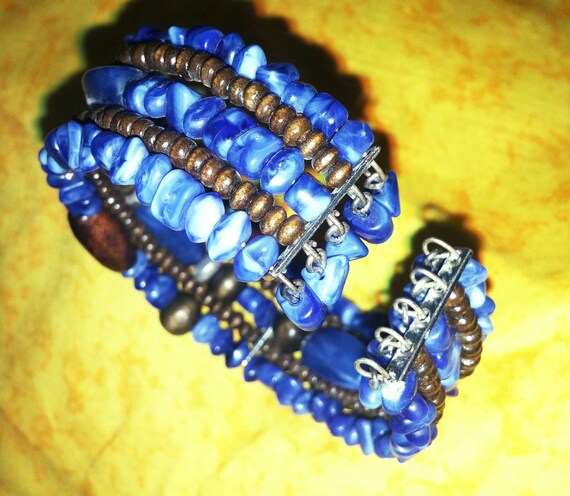 Vintage Multi Strand Memory Wire Cuff Bracelet wi… - image 2