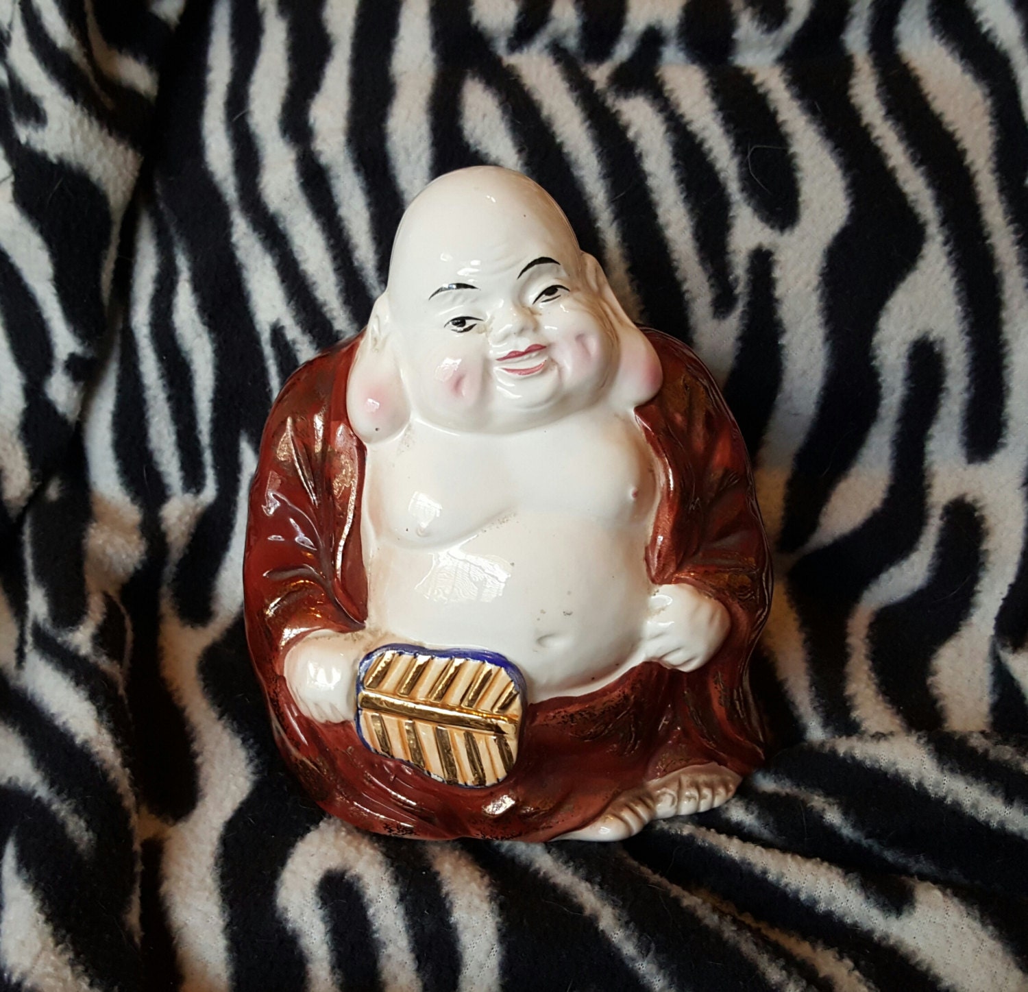 Adorable Small Porcelain Buddha Figurine With Maroone Robe and Etsy