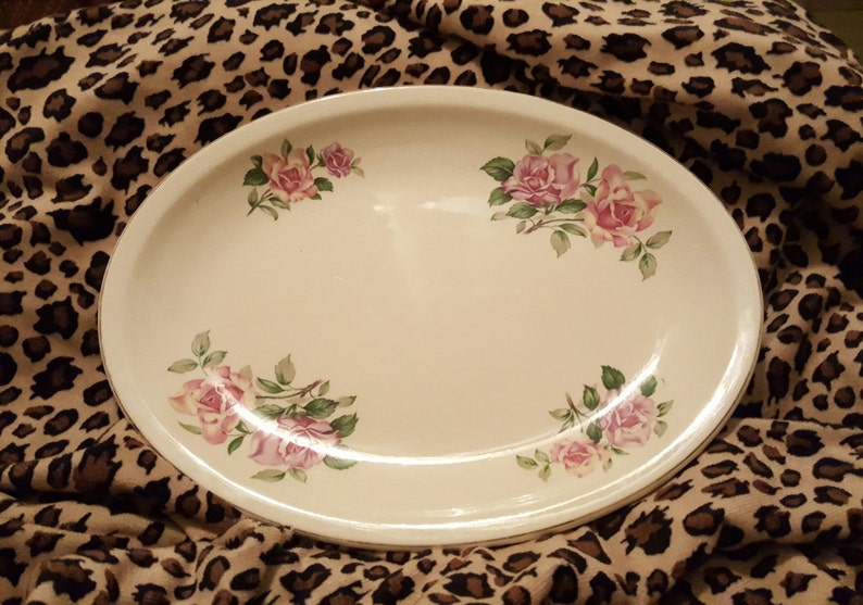 Exquisite Vintage Paden City Pottery Serving Platter Pink Roses 50's