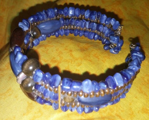 Vintage Multi Strand Memory Wire Cuff Bracelet wi… - image 1