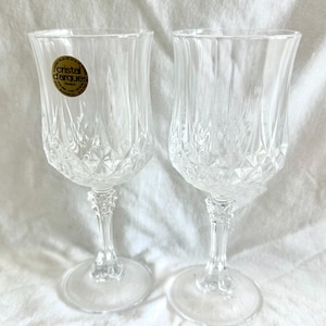 A Set of 2 Cristal d&#39; Arques Longchamp Lead Crystal Stem Wine Glasses Lead Crystal Wine Goblets France 2 Sets of 2 Available