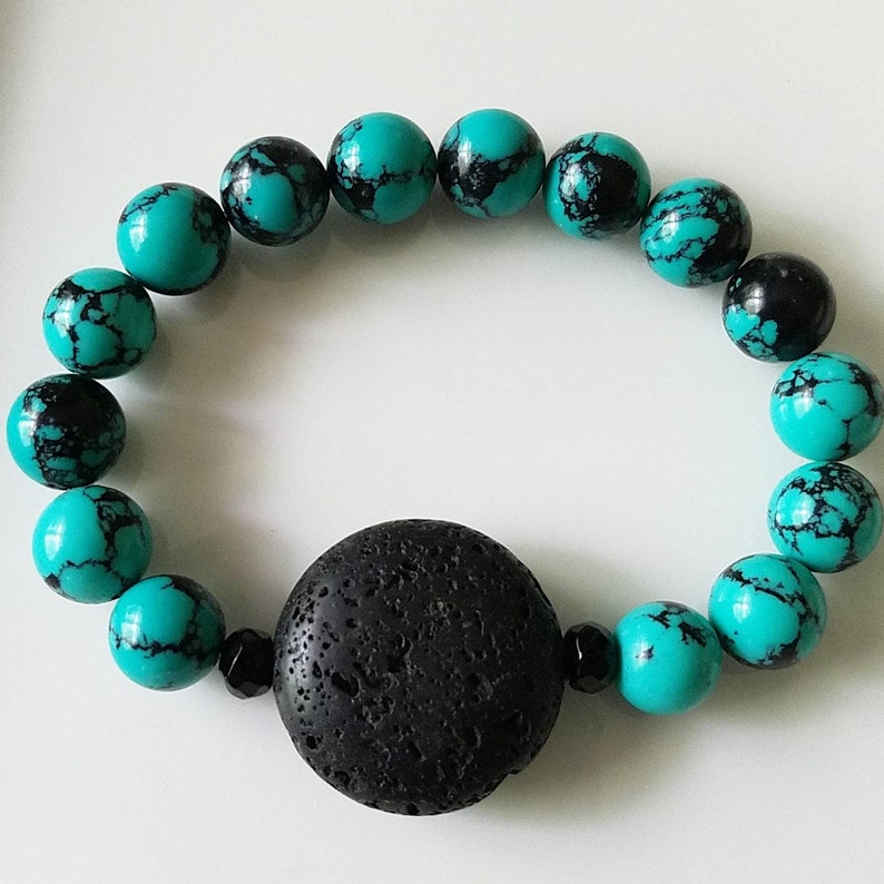 lava stone and turquoise bracelet