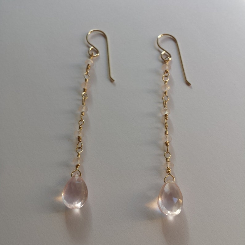 Rose Quartz Dangle Drop Earrings With Gold Filled Findings Etsy