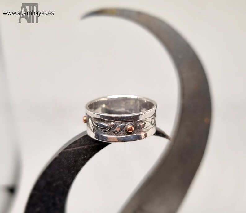 Forged Silver Ring with copper dots. EU size 56.5 image 1