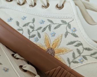 Embroidered Sunflower Sneakers: Custom Bridal Canvas Shoes