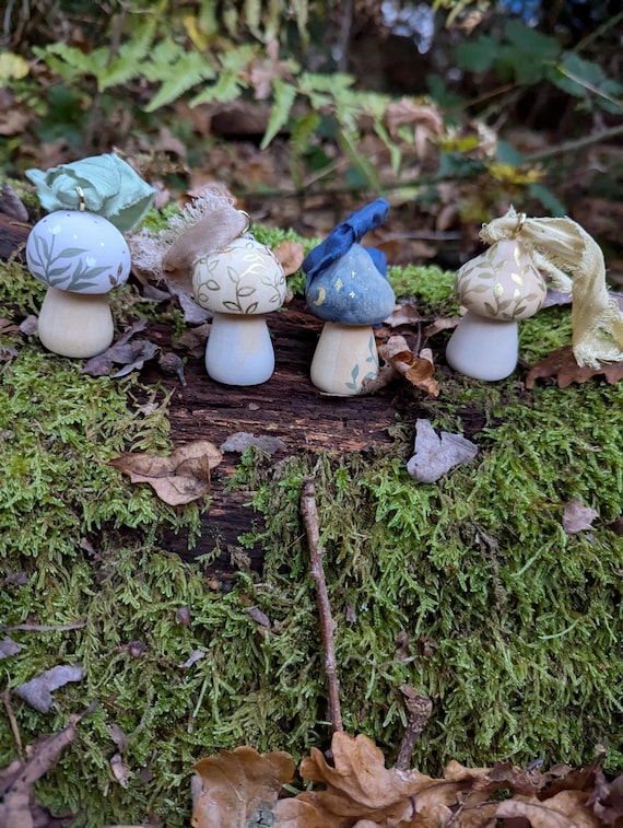 Wooden Mushroom Decoration - Magical woodland Christmas tree ornament