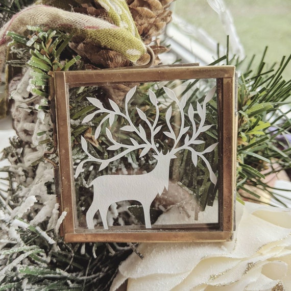 Miniature Woodland Deer, papercut art, original design framed decoration, happy wall art
