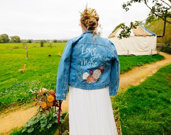 Bridal Leather Jacket - personalised hand painted florals