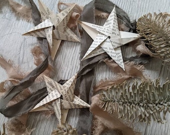 Vintage paper origami stars - set of 5 or 10