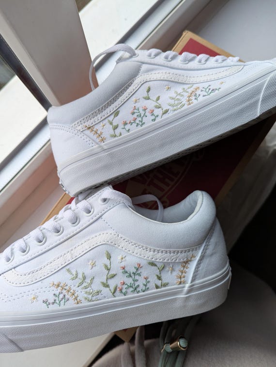 Embroidered Wildflower Wedding Shoes: Custom Bridal Canvas Trainers