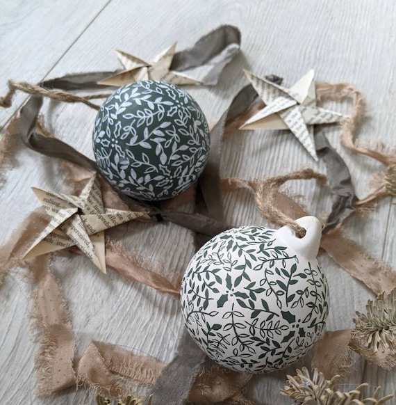 Botanical handpainted ceramic baubles - forest baubles
