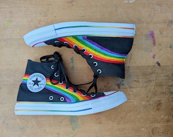 Bespoke Rainbow high tops : embroidered canvas trainers