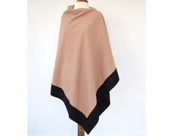 Wool Poncho, Asymmetrical Poncho, Champagne Wool Wrap, Colour Block Poncho Sweater, Black Wool Cape, Elegant Wool Wrap Shawl