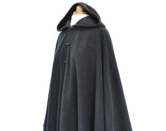 Womens' Black Handmade Cape, Black Hooded Cloak, Plus Size or Standard Size Cape Coat, Hooded Poncho