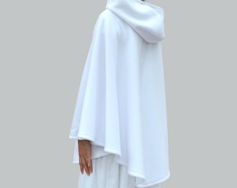 Warm Hooded Wedding Cape, White Soft Bridal Cloak, Bride Cover Up