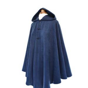 Navy Blue Cape Coat, Women's Hooded Cloak, Blue Hooded Poncho Jacket