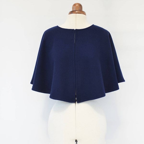 Women's Capelet, Short Navy or Black Cape, Wool and Cashmere Cape, Wedding Cape Shrug, Evening Shoulder Cover-up