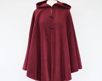 Burgundy Hooded Cloak Dark Red Fleece 