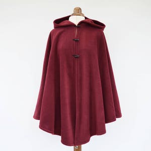 Burgundy or Red Hooded Cloak, Soft Fleece Cape Coat for Women Plus Size or Standard Size, Handmade in Scotland burgundy