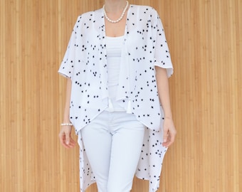White Silk Jacket, Star Print Blazer, Elegant Evening Cover Up, Open Front Kimono Kaftan
