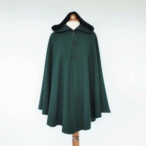 Dark Green Wool Cloak, Wool Hooded Cape Coat in Standard Size or Plus Size, Green Hooded Poncho Jacket