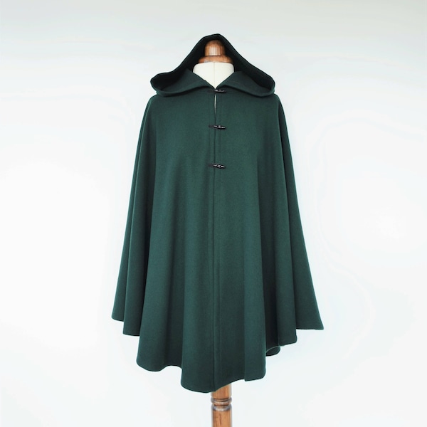 Dark Green Wool Cloak, Wool Hooded Cape Coat in Standard Size or Plus Size, Green Hooded Poncho Jacket