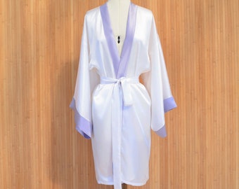 Silk Kimono Robe, White Kimono Jacket, Silk Dressing Gown, Bridal Wedding Day Getting Ready Robe