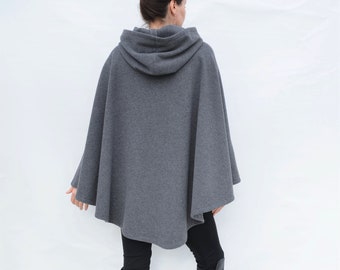 Grey Wool Cashmere Cape, Medieval Hooded Cloak, Wool Poncho, Women's Soft Woolen Coat