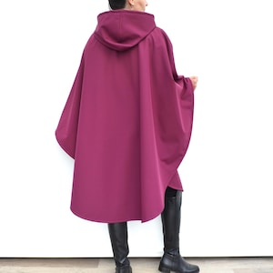 Women's Waterproof and Windproof Hooded Cape - Dark Fuchsia - Handmade in Scotland