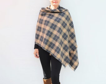 Handmade Scottish Wool Wrap, Tartan Wool Shawl, Large Blanket Scarf, Wool Poncho Made in Scotland