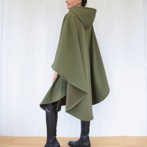 Waterproof and Windproof Cape Coat, Green or Black Hooded Cloak, Women's Outdoor Raincoat, Handmade Rain Poncho Green