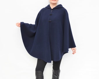 Navy Wolle Kapuzen Cape - Handgemacht in Schottland